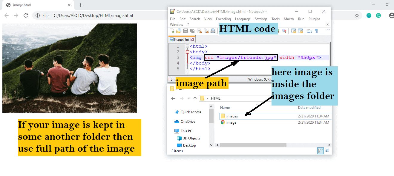 How to add image in HTML from a folder